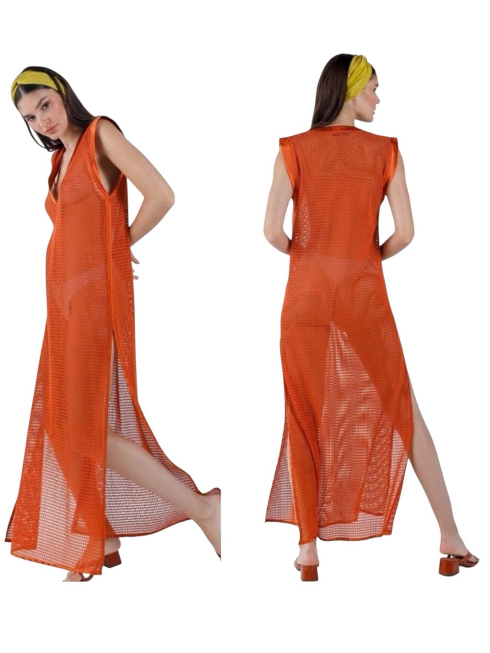 My Beachy Side Camila Dress Orange Flame Size S NWT Made in Turkey Satin Trim